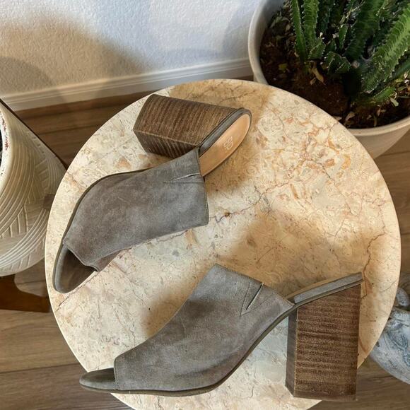BP Grey suede peep-toe mules with a chunky heel 8.5 - Picture 4 of 8